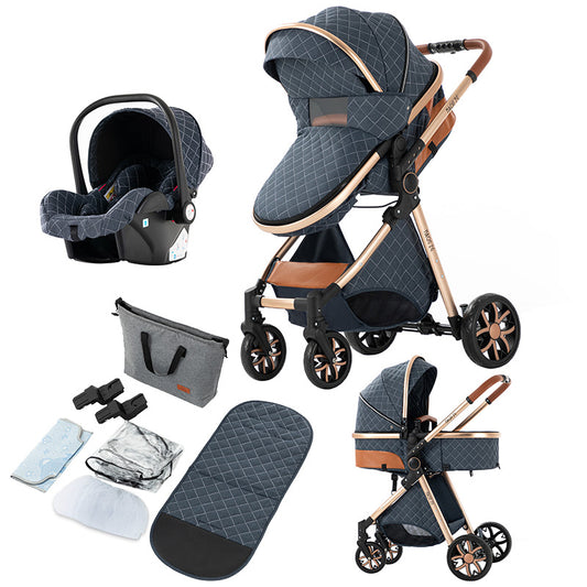 Infant Stroller Shock-Resistant Luxury Pram Stroller for Newborn and Toddler Blue