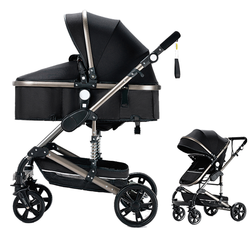 Sianldcone R739 Newborn Stroller, Black with Silver Frame