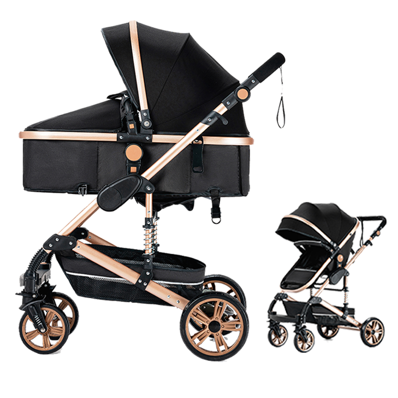 Sianldcone R739 Newborn Stroller - Black and Rose Gold