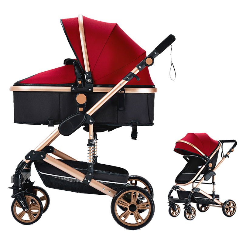Sianldcone R739 Newborn Stroller - Red and Gold