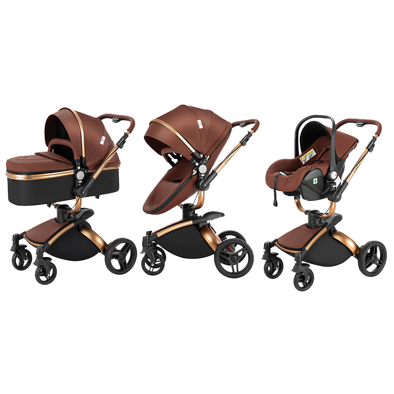 3 in 1 Luxurious Leather Baby Stroller
