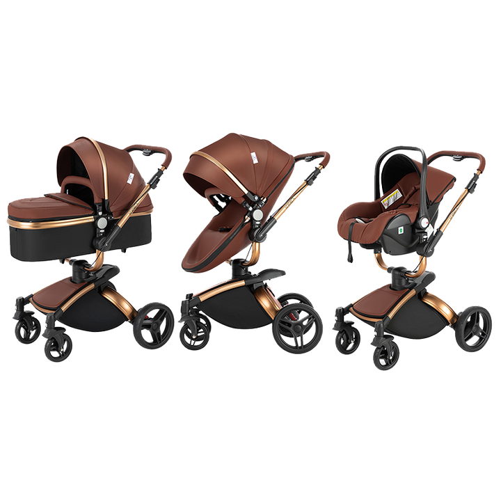 3 in 1 Luxurious Leather Baby Stroller
