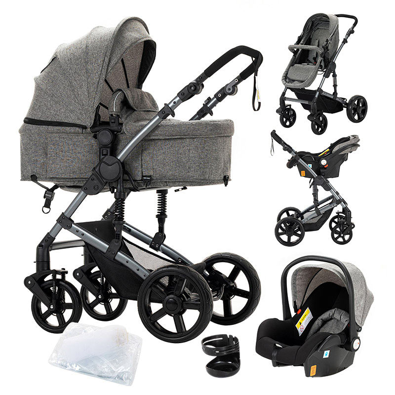 HHGO 3 in 1 Baby Pram Stroller, Foldable High Landscape Anti-Shock Newborn  Baby Strollers with Stroller Organizer, Pushchair Used in 0-3 Years