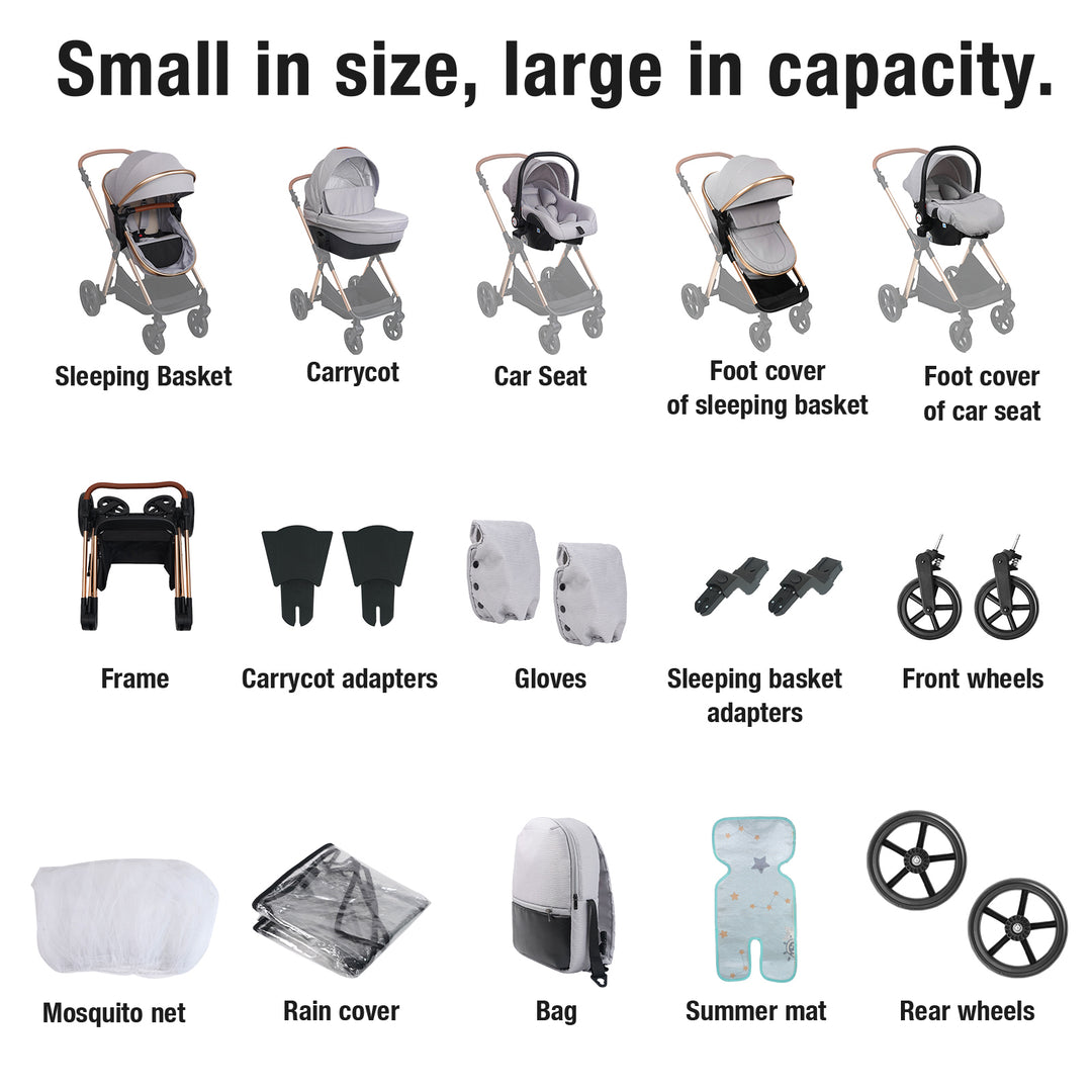 Carrycot 3-in-1 Baby Stroller with Bassinets