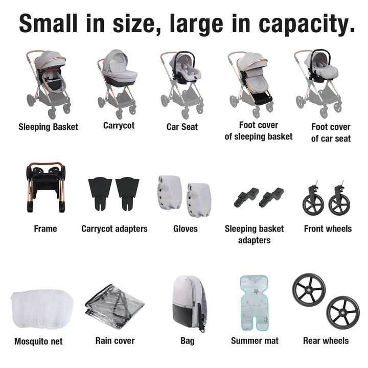 Carrycot 3-in-1 Baby Stroller with Bassinets