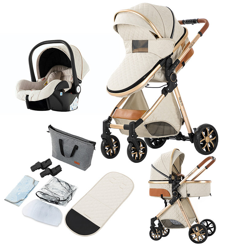 Infant Stroller Shock-Resistant Luxury Pram Stroller for Newborn and Toddler white