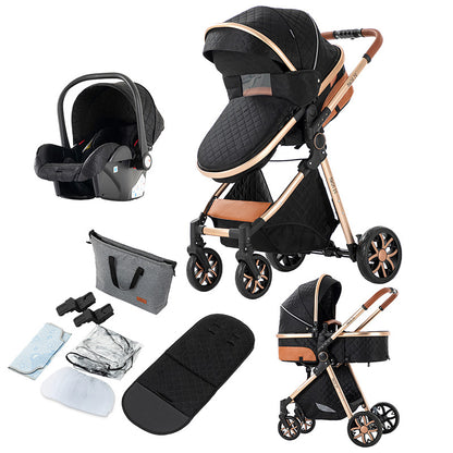 Infant Stroller Shock-Resistant Luxury Pram Stroller for Newborn and Toddler Black