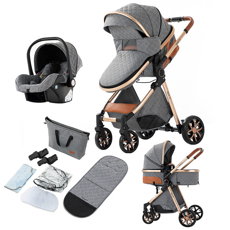 Infant Stroller Shock-Resistant Luxury Pram Stroller for Newborn and Toddler grey