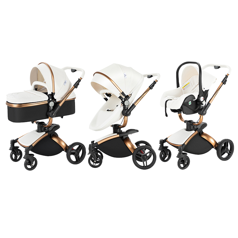 3 in 1 Luxurious Leather Baby Stroller