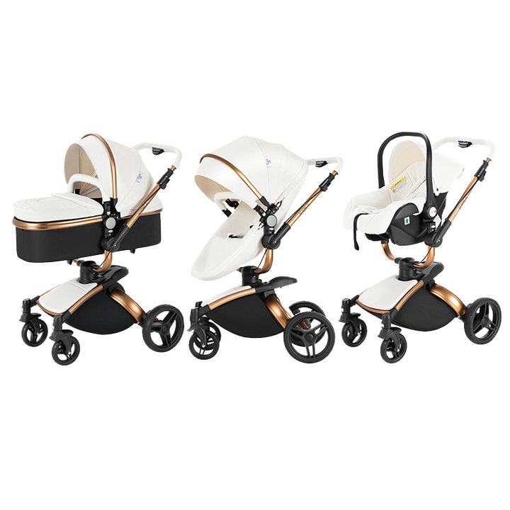 3 in 1 Luxurious Leather Baby Stroller