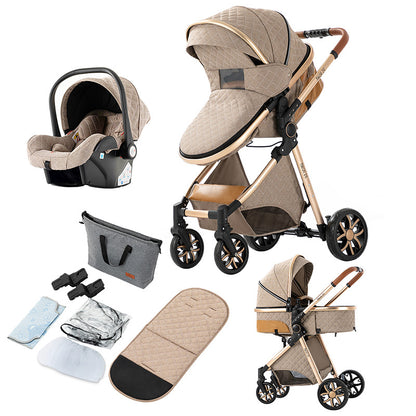 Infant Stroller Shock-Resistant Luxury Pram Stroller for Newborn and Toddler khaki