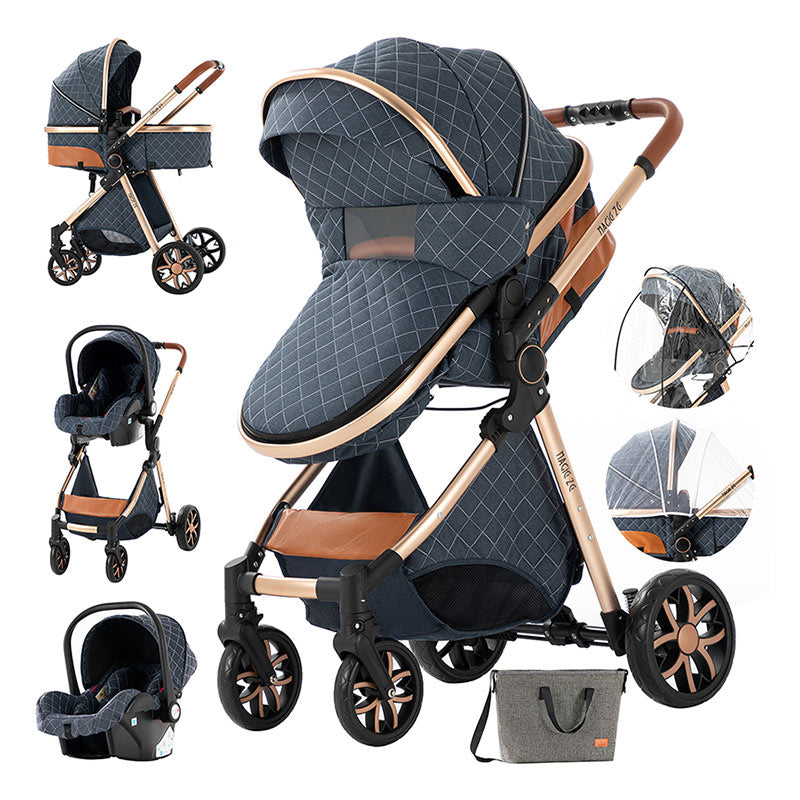 High Landscape Baby Stroller 3 in 1 Travel Luxury Pram  blue