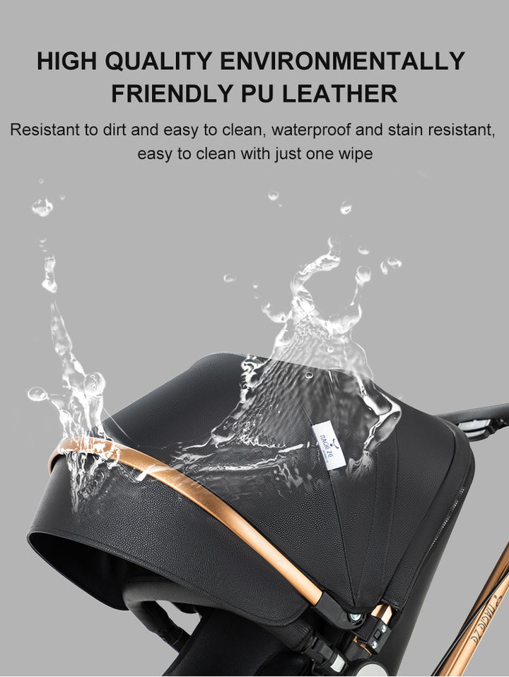 2 in 1 Luxurious Leather Baby Stroller
