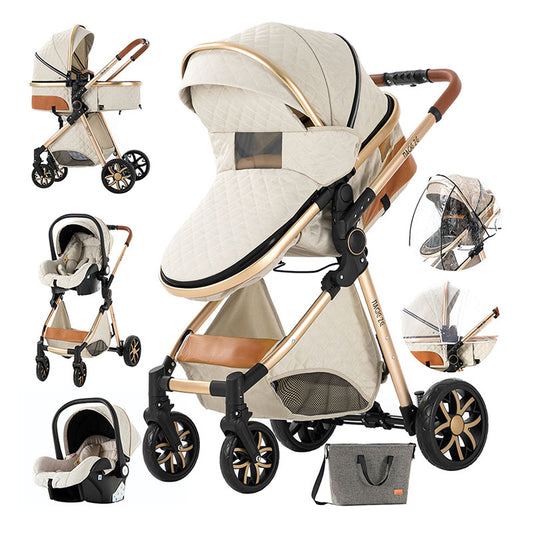 High Landscape Baby Stroller 3 in 1 Travel Luxury Pram  white