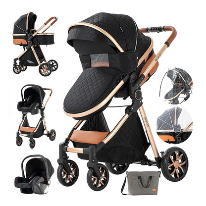 High Landscape Baby Stroller 3 in 1 Travel Luxury Pram  black