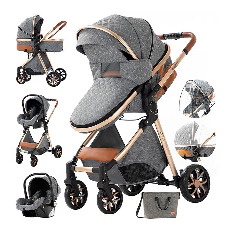 High Landscape Baby Stroller 3 in 1 Travel Luxury Pram  grey