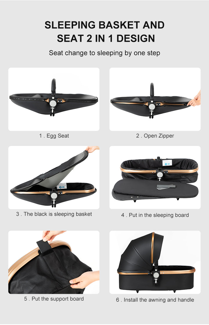 2 in 1 Luxurious Leather Baby Stroller