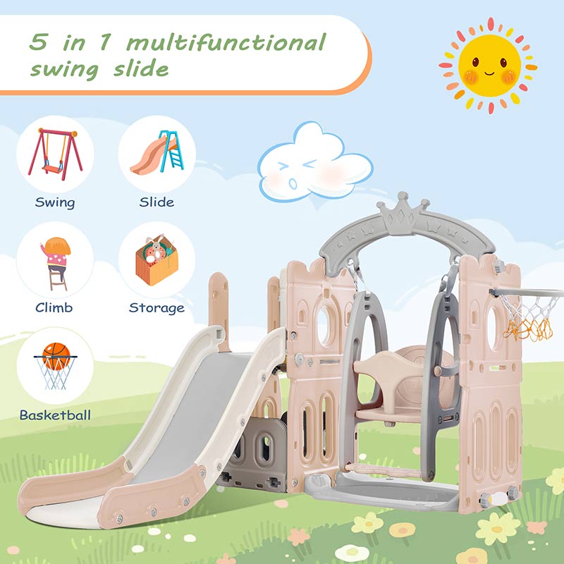 5 in 1 Toddler Slide L-Shaped Kids Slide for Toddlers Plastic Slide With Swing Outdoor Indoor Slide