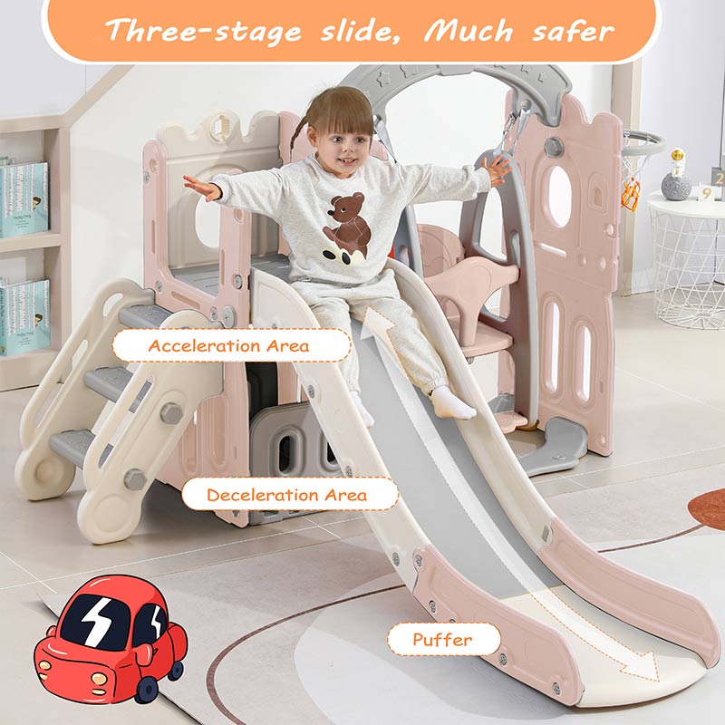 5 in 1 Toddler Slide L-Shaped Kids Slide for Toddlers Plastic Slide With Swing Outdoor Indoor Slide