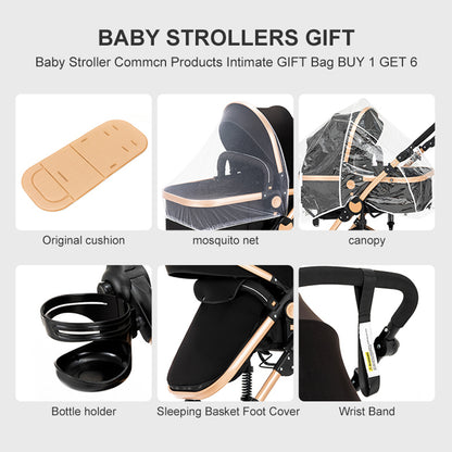 Infant Newborn Baby Bassinet Stroller 3 in 1 High-View Convertible Stroller