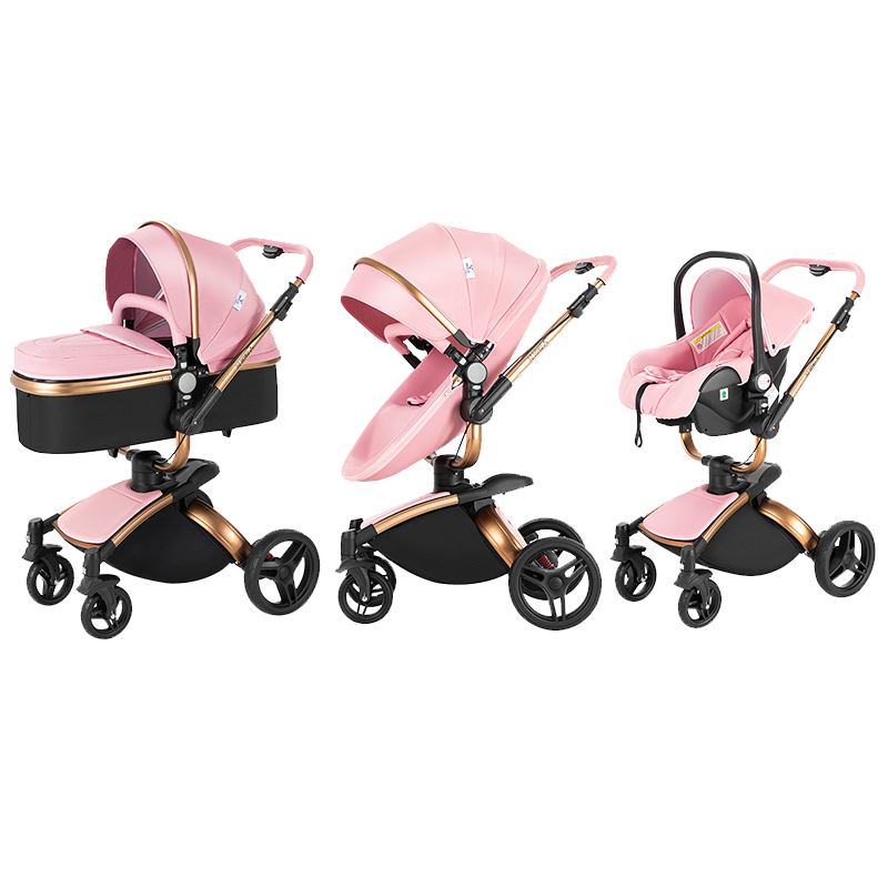 3 in 1 Luxurious Leather Baby Stroller