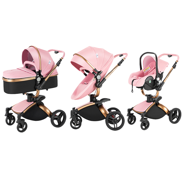 3 in 1 Luxurious Leather Baby Stroller
