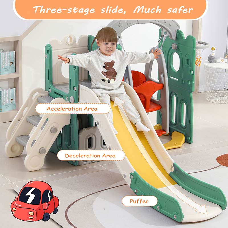 Popular Castle Kids Plastic Slide With Swing and Basketball Hoop Indoor Playground For Toddlers