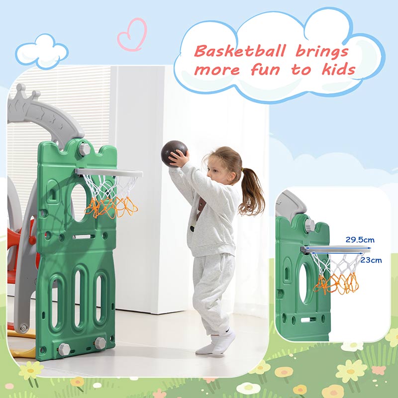 Popular Castle Kids Plastic Slide With Swing and Basketball Hoop Indoor Playground For Toddlers