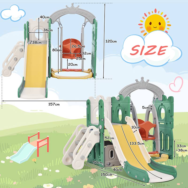 Popular Castle Kids Plastic Slide With Swing and Basketball Hoop Indoor Playground For Toddlers