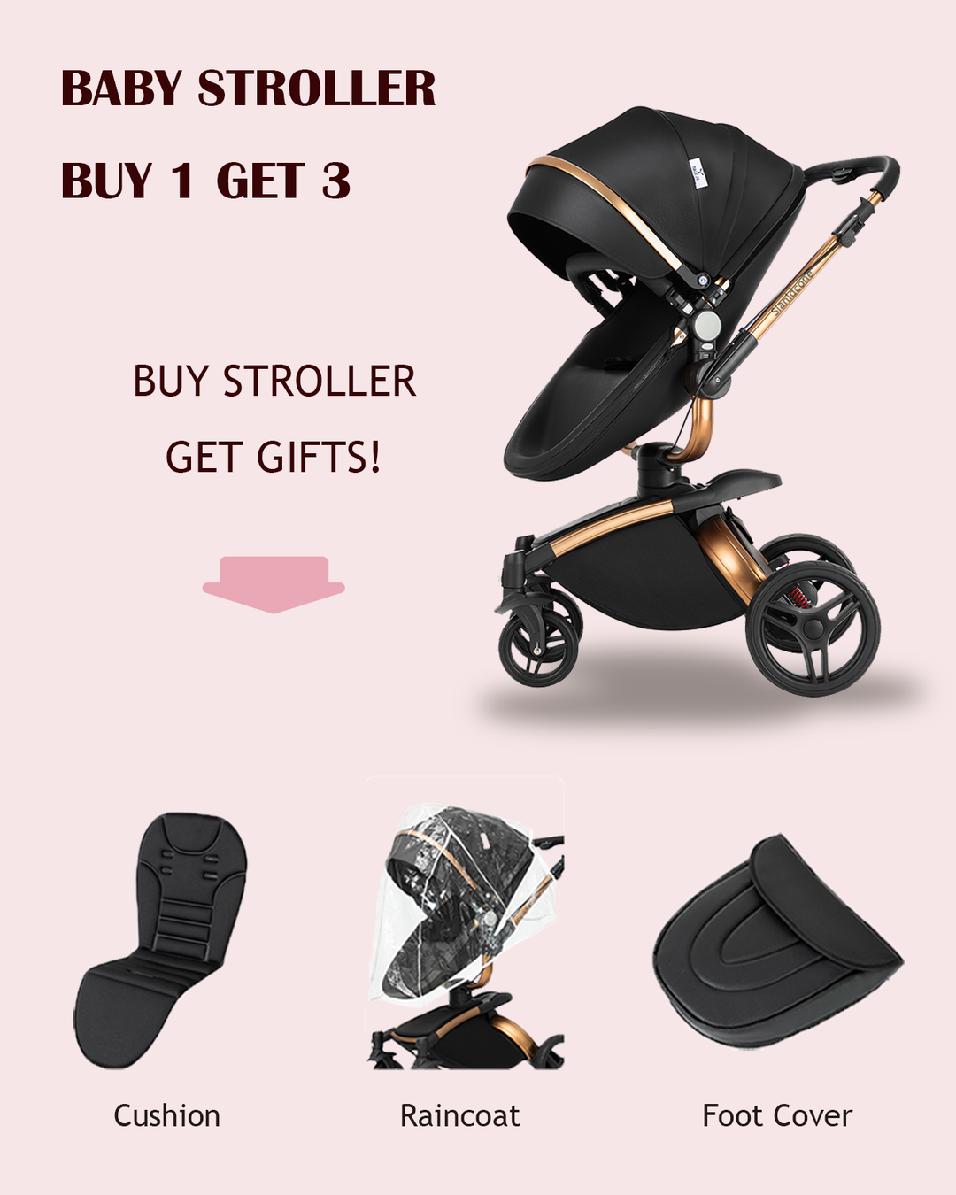 2 in 1 Luxurious Leather Baby Stroller