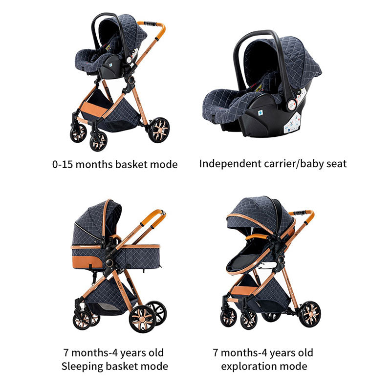 Baby Strollers 3 in 1 Travel Luxury Prams Shock-Resistant Pushchairs