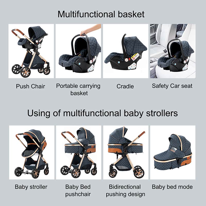 High Landscape Baby Stroller 3 in 1 Travel Luxury Pram Shock-Resistant Pushchair